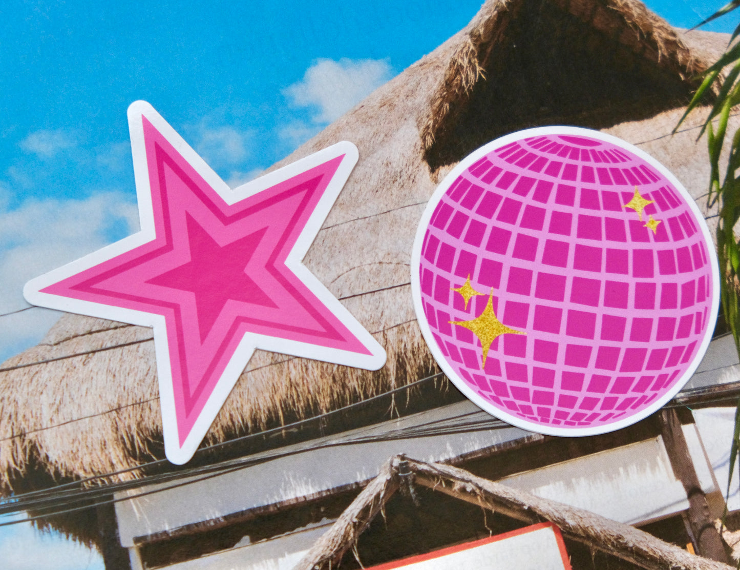 Discobal roze met glitter sterren ★ sticker