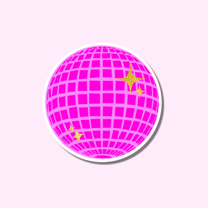 Discobal roze met glitter sterren ★ sticker