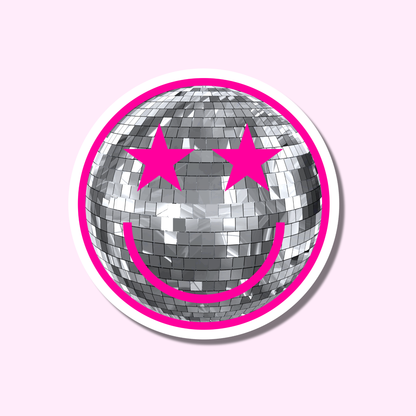 Disco smiley roze ★ sticker