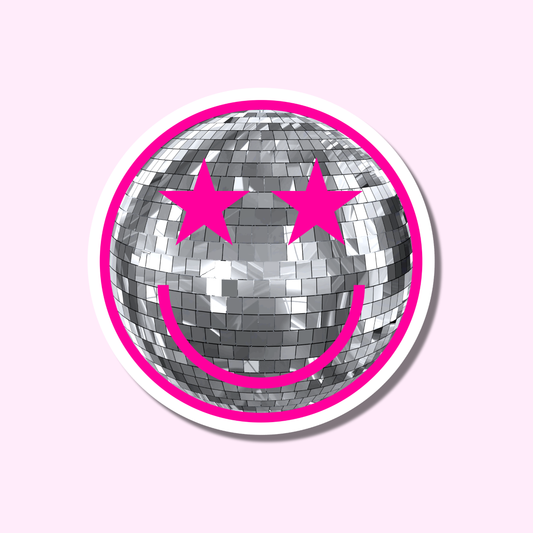 Disco smiley roze ★ sticker