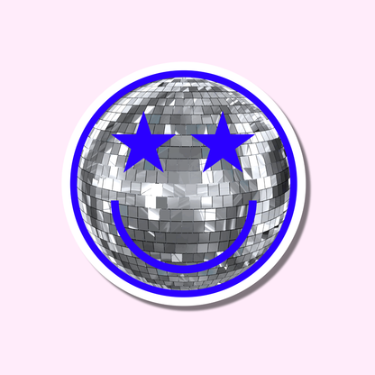 Disco smiley blauw ★ sticker