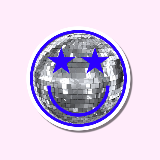 Disco smiley blauw ★ sticker