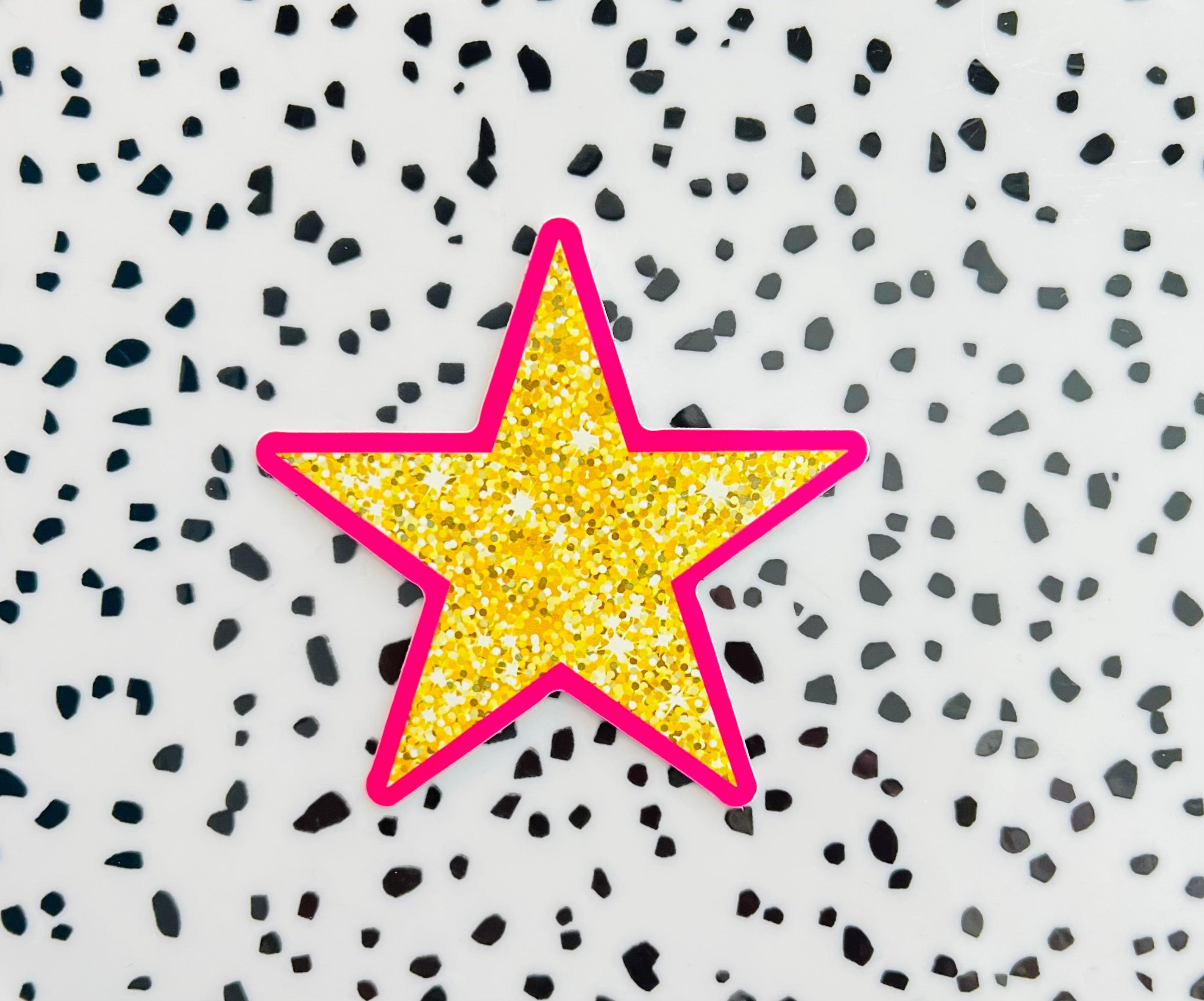 Glitter ster roze rand sticker – Plakmoppie