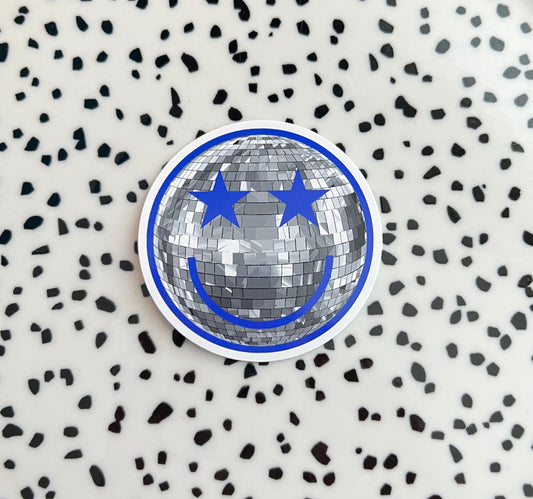 Disco smiley blauw ★ sticker