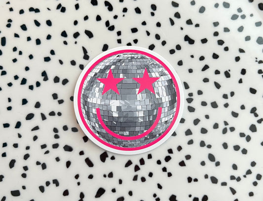 Disco smiley roze ★ sticker