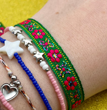 Flower groen ★ lint armbandje